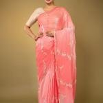 Dusky Pink Chiffon Saree with All-Over Aari Sequin Work | Viscose Chiffon | Jaipurio Shaded Saree